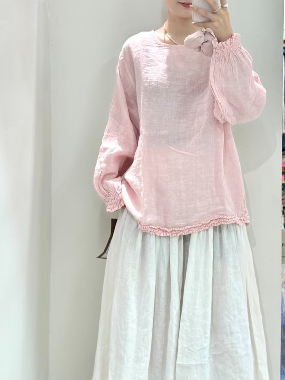 100% Linen Sakura Pink Tunic Top - Brand New with Tags